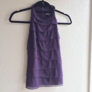 Vince purple silk sleeveless ruffle blouse